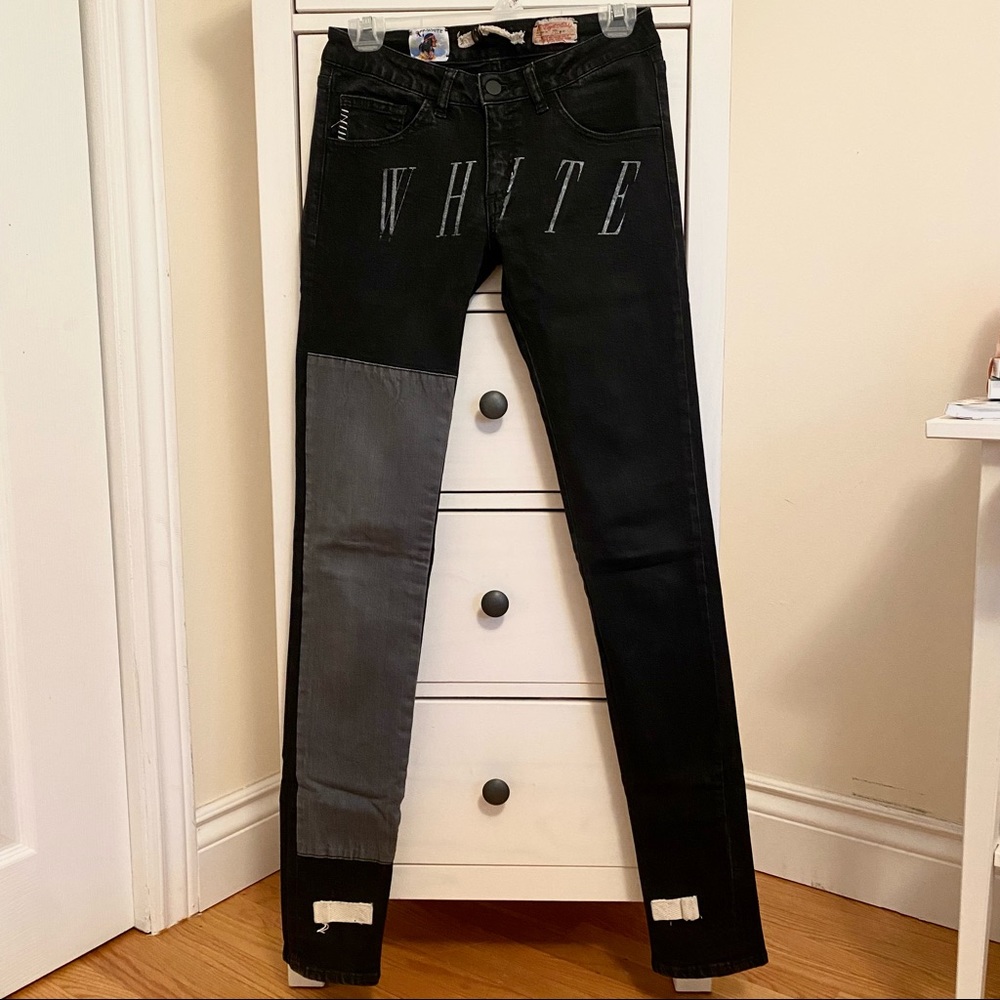Off white denim black patchwork jeans